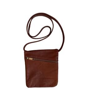 Vintage Brown Leather Crossbody Bag, Dual Sided Pockets, Minimal Wear